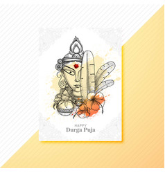 Goddess Durga Face In Happy Durga Puja Brochure