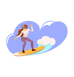 Woman In Augmented Reality Glasses Riding On Wave