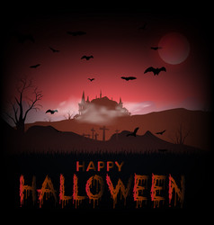 Halloween Landscape With Castle Bats Moon And