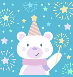 Cute Polar Bear With A Sparkler And Fireworks New