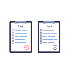 Plan A Vs B On Clipboard Concept With Sad