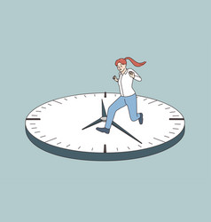 Young Woman Running On Clock Surface