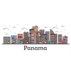 Outline Panama City Skyline With Color Buildings