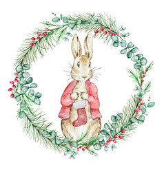 Watercolor Peter Rabbit With Christmas Stocking