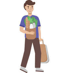 Character Walking Out Of A Supermarket With Foods