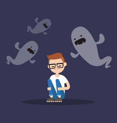 Scared Nerd Surrounded By Ghosts Flat Editable