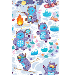 Cartoon Yetis Seamless Pattern Wallpaper