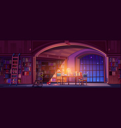 Old Library Interior At Night