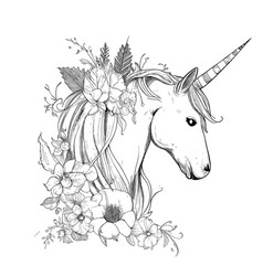 Unicorn Head Sketch Hand Drawn Fairy Tale