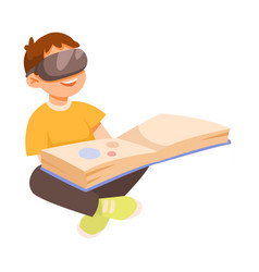 Little Kid In Augmented Reality Glasses Reading