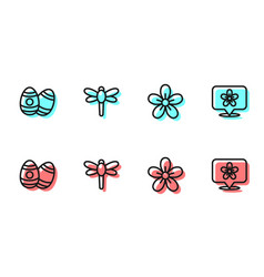 Set Line Flower Easter Egg Dragonfly