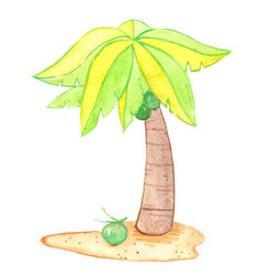 Coconut Tree On Sand Beach Watercolor