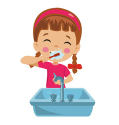 Cute Happy Girl Brushing His Teeth