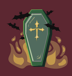 Green Coffin With Black Bats For Halloween