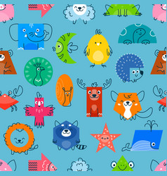 Cartoon Animals Math Shapes Seamless Pattern