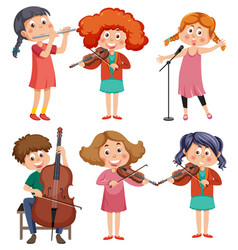 Set Of Different Kids Playing Music