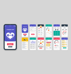 Set Of Ui Ux Gui Screens Fitness App Flat Design