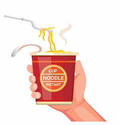 Hand Holding Noodle Instant Cup With Plastic Fork