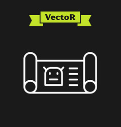 White Line Robot Blueprint Icon Isolated On Black