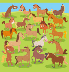 Cartoon Horses Farm Animals Comic Characters Group