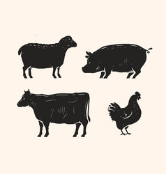 Set Of Animals For The Butcher Shop Cow Pig