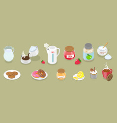 3d Isometric Flat Set Of Tea Party