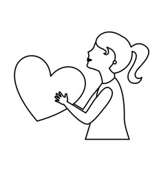 Girl With Heart Over White Background