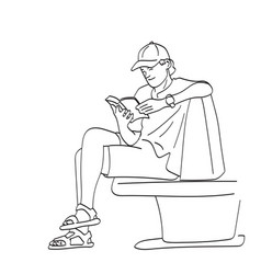 Man With Cap Reading Book Hand Drawn