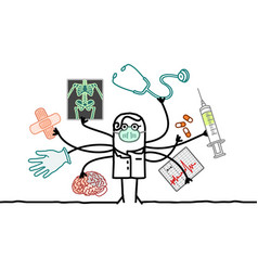 Multitasking Cartoon Doctor With Many Arms