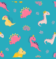 Seamless Pattern With Dino Girls