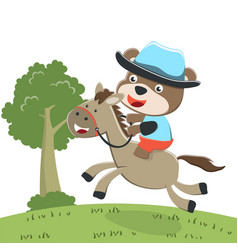 Cartoon Of Bear The Cowboy Riding A Brown Horse