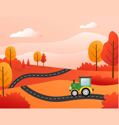 Autumn Forest Tractor Rides On A Country Road