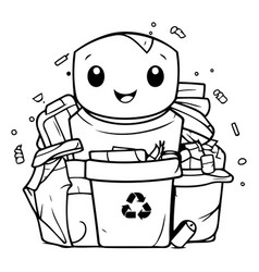 Cartoon Character Of Trash Can With Recycling