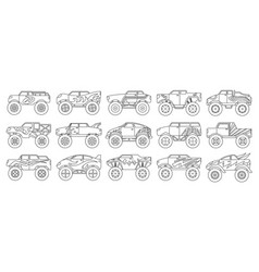 Monster Truck Isolated Outline Set Icon