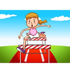 Girl Jumping Hurdles On Track