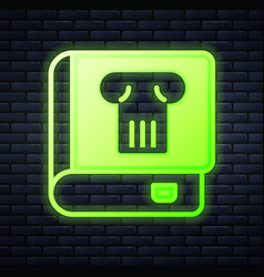 Glowing Neon History Book Icon Isolated On Brick