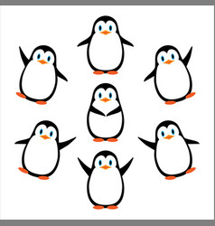 Funny Penguins A Collection In A Flat Style