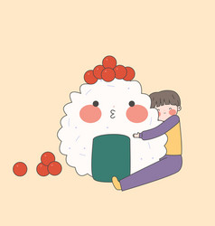 Kawaii Boy Hugs Onigiri I Love