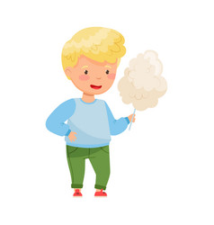 Little Boy Holding Cotton Candy Or Spun Sugar