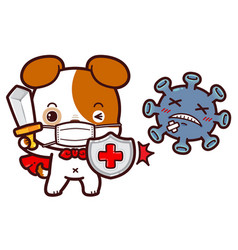 Cute Little Dog In Hero Costume Fighting Virus