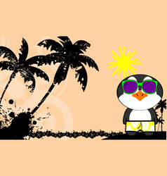 Penguin Cartoon With Summer Clothings Tropical