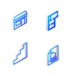 Set Isometric Line House Plan Market Store