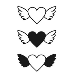 Winged Hearts Icon Set On A White Background