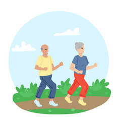 Couple Retirees Jogging Along Road