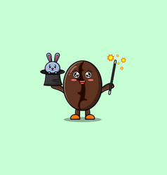 Cute Cartoon Coffee Beans Magician With Bunny