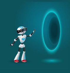 Robot Wearing Vr Headset Near Teleport Portal