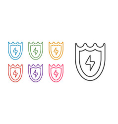 Set Line Lightning And Shield Icon Isolated