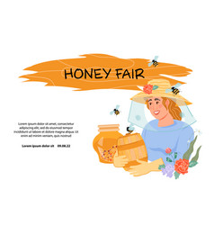 Honey Fair Or Farm Festival Banner With Beekeeper