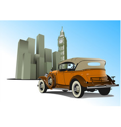 Old Rarity Car On City Background 3d