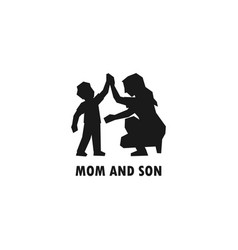 Mother And Son High Five Simple Black Silhouette